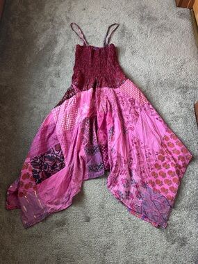 ETC by Lazy Daisy Pink Patchwork Boho Handkerchief Hem Festival Dress OS NWT